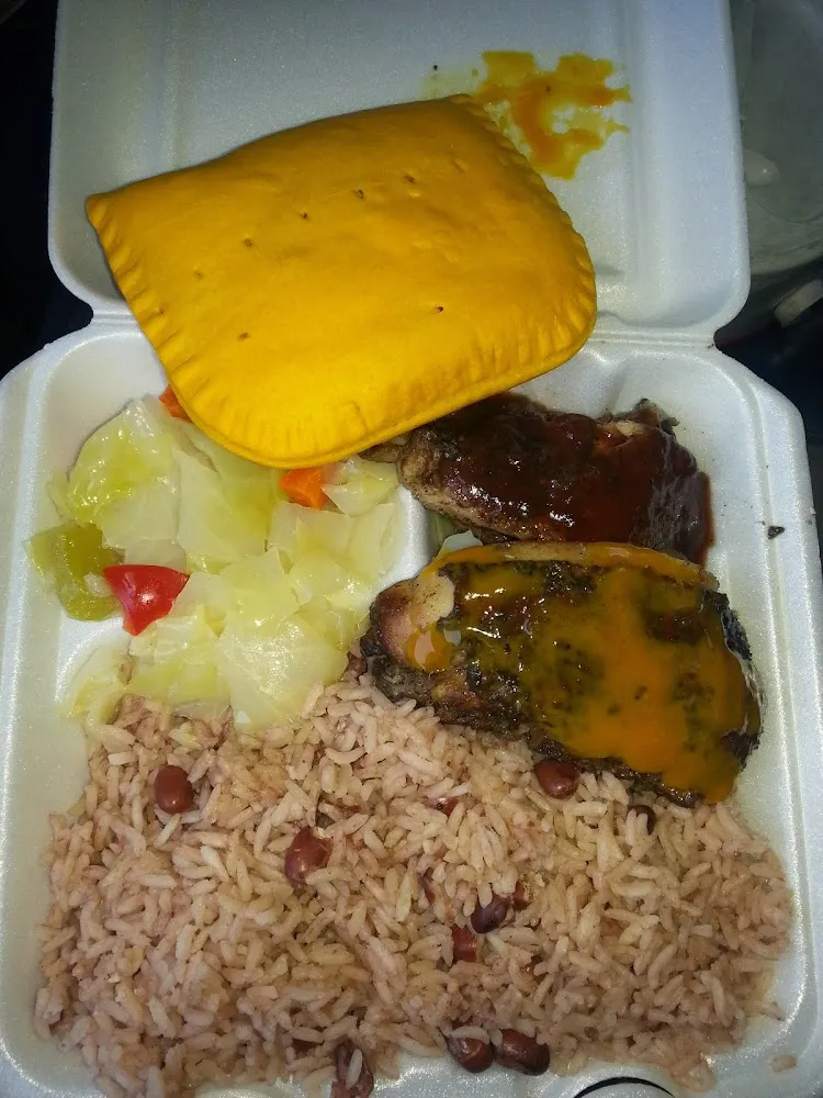 Jerk Chicken Dinner Beef Patty